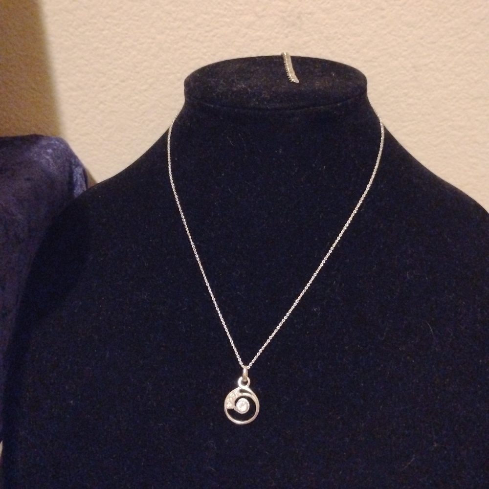 Silver tone Necklace Chain with Pendant Customized Pendant Stamp RMN 5 Crystals